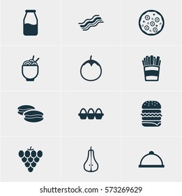 Vector Illustration Of 12 Dish Icons. Editable Pack Of Egg Container, Pizzeria, Cruet And Other Elements.