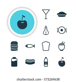 Vector Illustration Of 12 Dish Icons. Editable Pack Of Berry Type, Duchess, Flan And Other Elements.
