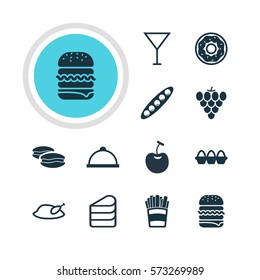Vector Illustration Of 12 Dish Icons. Editable Pack Of Egg Container, Cake, Biscuit And Other Elements.