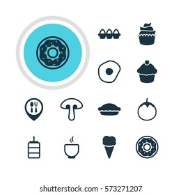 Vector Illustration Of 12 Dish Icons. Editable Pack Of Cake, Bowl, Dessert And Other Elements.