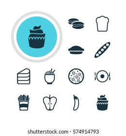 Vector Illustration Of 12 Dish Icons. Editable Pack Of Bean, Pizzeria, Spaghetti And Other Elements.