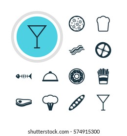 Vector Illustration Of 12 Dish Icons. Editable Pack Of Platter, Bean, Loaf And Other Elements.