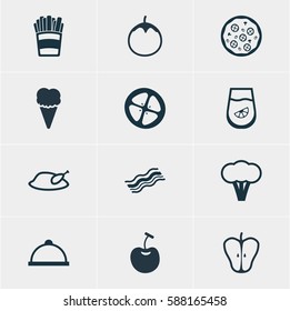 Vector Illustration Of 12 Dish Icons. Editable Pack Of Jonagold, Berry Type, Eggplant And Other Elements.