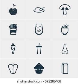 Vector Illustration Of 12 Dish Icons. Editable Pack Of Soft Drink, Muffin, Grill And Other Elements.