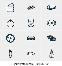 Vector Illustration Of 12 Dish Icons. Editable Pack Of Love Apple, Patisserie, Juice And Other Elements.