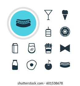 Vector Illustration Of 12 Dish Icons. Editable Pack Of Pastry, Streetfood, Juice And Other Elements.