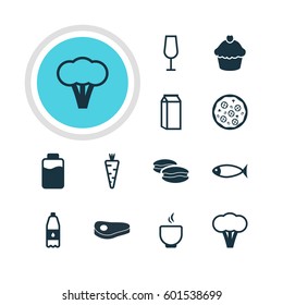 Vector Illustration Of 12 Dish Icons. Editable Pack Of Goblet, Biscuit, Drink Bottle And Other Elements.