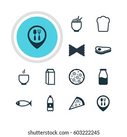 Vector Illustration Of 12 Dish Icons. Editable Pack Of Loaf, Cruet, Milk And Other Elements.
