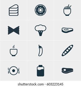 Vector Illustration Of 12 Dish Icons. Editable Pack Of Serving, Cotton, Patisserie And Other Elements.