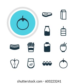 Vector Illustration Of 12 Dish Icons. Editable Pack Of Spaghetti, Lactose, Jonagold And Other Elements.