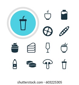 Vector Illustration Of 12 Dish Icons. Editable Pack Of Patisserie, Biscuit, Lactose And Other Elements.