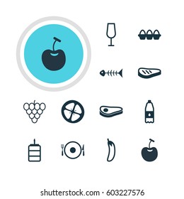 Vector Illustration Of 12 Dish Icons. Editable Pack Of Berry Type, Serving, Love Apple And Other Elements.