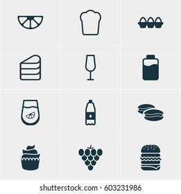 Vector Illustration Of 12 Dish Icons. Editable Pack Of Juice, Drink Bottle, Lime And Other Elements.