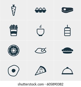Vector Illustration Of 12 Dish Icons. Editable Pack Of Cake, Potato, Bowl And Other Elements.