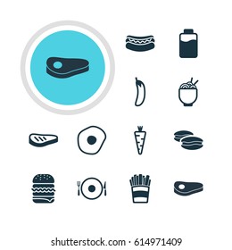 Vector Illustration Of 12 Dish Icons. Editable Pack Of Lactose, Spaghetti, Potato And Other Elements.