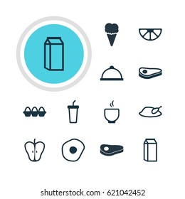 Vector Illustration Of 12 Dish Icons. Editable Pack Of Bowl, Lime, Scrambled Egg And Other Elements.