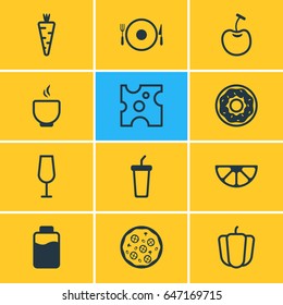 Vector Illustration Of 12 Dish Icons. Editable Pack Of Berry Type, Bulgarian Vegetable, Soft Drink And Other Elements.