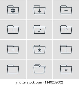 Vector illustration of 12 document icons line style. Editable set of download, add, important and other icon elements.