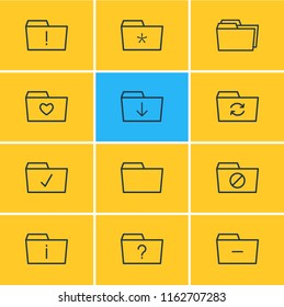 Vector illustration of 12 document icons line style. Editable set of important, significant, download and other icon elements.