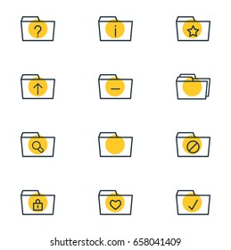 Vector Illustration Of 12 Document Icons. Editable Pack Of Done, Locked, Liked And Other Elements.