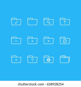 Vector Illustration Of 12 Document Icons. Editable Pack Of Done, Question, Folders And Other Elements.