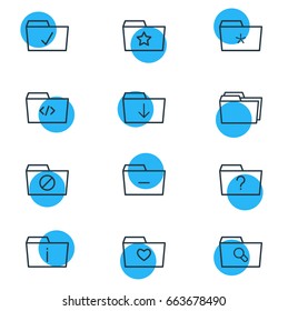 Vector Illustration Of 12 Document Icons. Editable Pack Of Minus, Script, Folders And Other Elements.