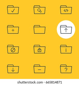 Vector Illustration Of 12 Document Icons. Editable Pack Of Closed, Magnifier, Document Case And Other Elements.