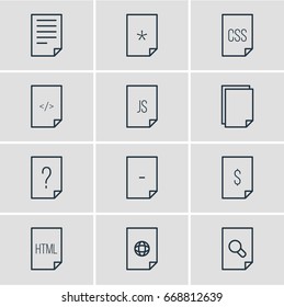 Vector Illustration Of 12 Document Icons. Editable Pack Of Question, Style, HTML And Other Elements.