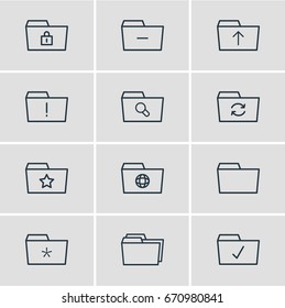 Vector Illustration Of 12 Document Icons. Editable Pack Of Folders, Minus, Recovery And Other Elements.