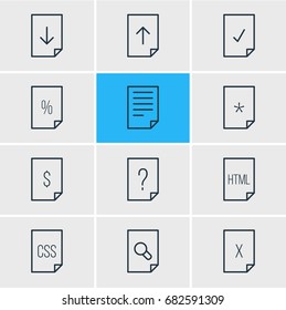 Vector Illustration Of 12 Document Icons. Editable Pack Of Percent, Basic, Done And Other Elements.