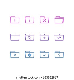 Vector Illustration Of 12 Document Icons. Editable Pack Of Plus, Document Case, Script And Other Elements.