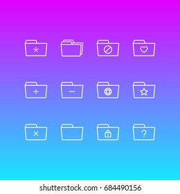 Vector Illustration Of 12 Document Icons. Editable Pack Of Folders, Remove, Plus And Other Elements.