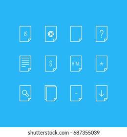 Vector Illustration Of 12 Document Icons. Editable Pack Of Munus, Internet, Code And Other Elements.