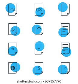 Vector Illustration Of 12 Document Icons. Editable Pack Of Folder, Basic, HTML And Other Elements.