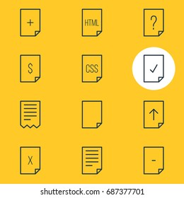 Vector Illustration Of 12 Document Icons. Editable Pack Of Document, Done, Code And Other Elements.
