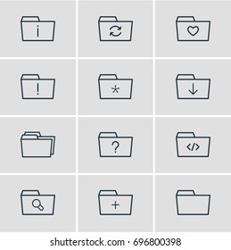 Vector Illustration Of 12 Document Icons. Editable Pack Of Magnifier, Liked, Significant And Other Elements.