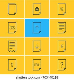 Vector Illustration Of 12 Document Icons. Editable Pack Of Internet, Download, Percent And Other Elements.