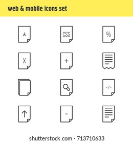 Vector Illustration Of 12 Document Icons. Editable Pack Of Copy, Basic, Document And Other Elements.