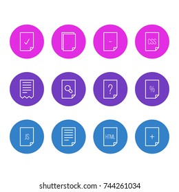 Vector Illustration Of 12 Document Icons. Editable Pack Of Script, Done, Munus And Other Elements.