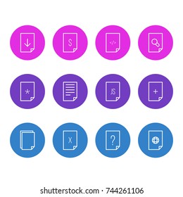 Vector Illustration Of 12 Document Icons. Editable Pack Of Search, HTML, Plus And Other Elements.