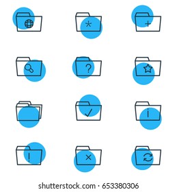 Vector Illustration Of 12 Dossier Icons. Editable Pack Of Folders, Recovery, Pinned And Other Elements.