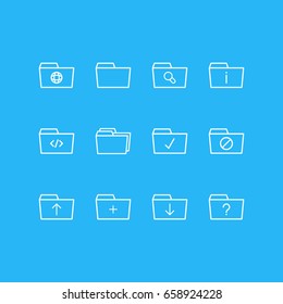 Vector Illustration Of 12 Dossier Icons. Editable Pack Of Done, Locked, Document Case And Other Elements.