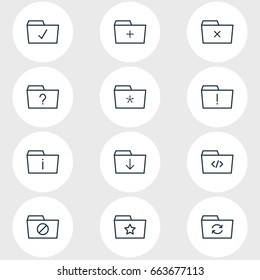 Vector Illustration Of 12 Dossier Icons. Editable Pack Of Script, Done, Recovery And Other Elements.