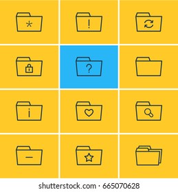 Vector Illustration Of 12 Dossier Icons. Editable Pack Of Magnifier, Liked, Question And Other Elements.