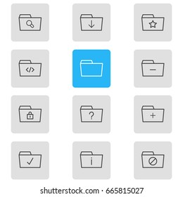 Vector Illustration Of 12 Dossier Icons. Editable Pack Of Closed, Plus, Information And Other Elements.