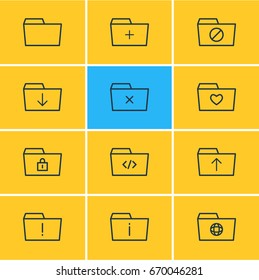 Vector Illustration Of 12 Dossier Icons. Editable Pack Of Closed, Important, Upload And Other Elements.