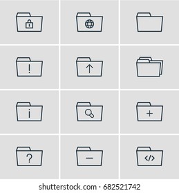 Vector Illustration Of 12 Dossier Icons. Editable Pack Of Important, Folders, Minus And Other Elements.
