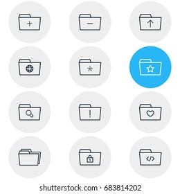 Vector Illustration Of 12 Dossier Icons. Editable Pack Of Submit, Significant, Plus And Other Elements.