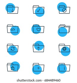 Vector Illustration Of 12 Dossier Icons. Editable Pack Of Locked, Closed, Dossier And Other Elements.