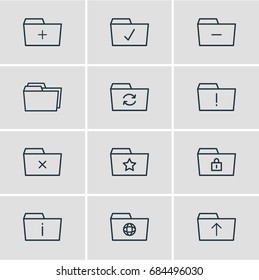 Vector Illustration Of 12 Dossier Icons. Editable Pack Of Pinned, Minus, Done And Other Elements.